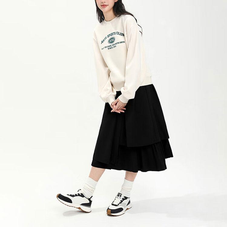 Anta Lifestyle Series Letter Круглый вырез свитера Свободный флисовый свитшот Женская толстовка Stone-White 162348706-1