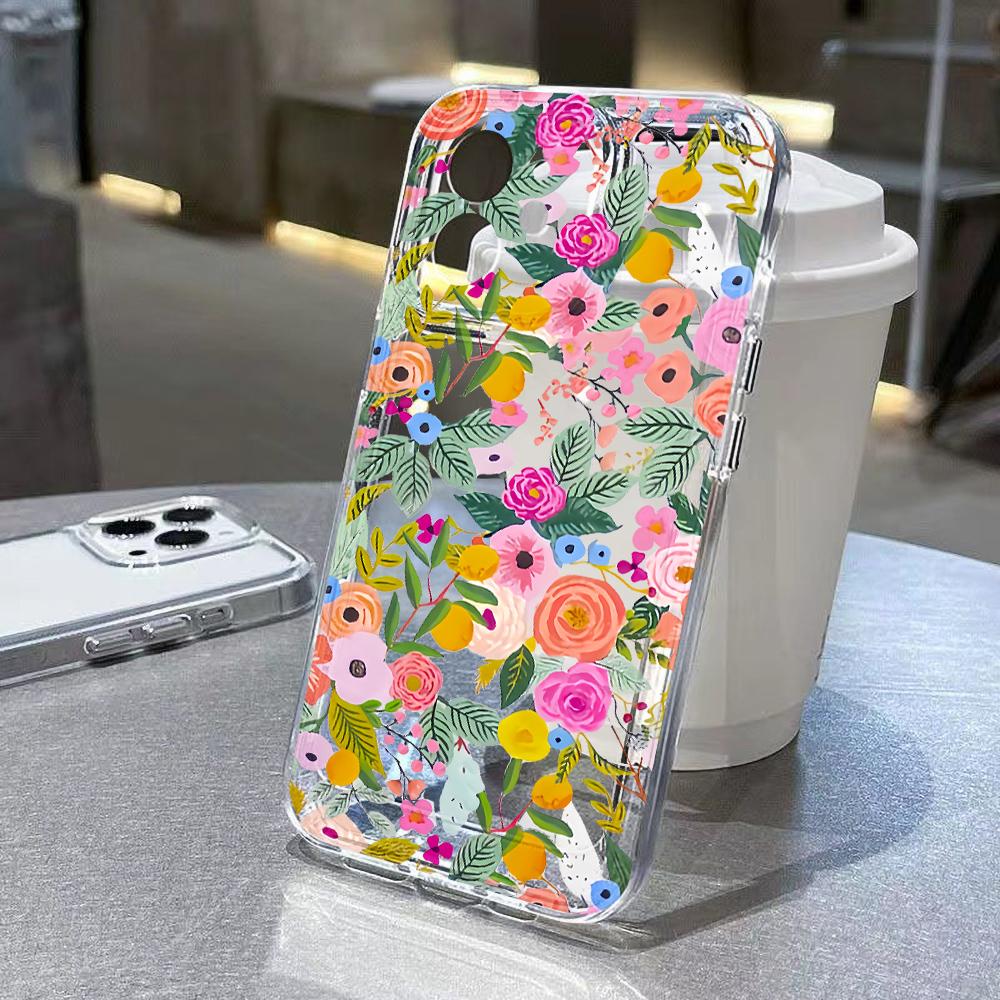 Flowers Phone Case For iPhone 14 Case iPhone 13 12 11 16 15 Pro 14 Pro Max XR XS 7 8 Plus SE Shockproof Soft Silicone Cover