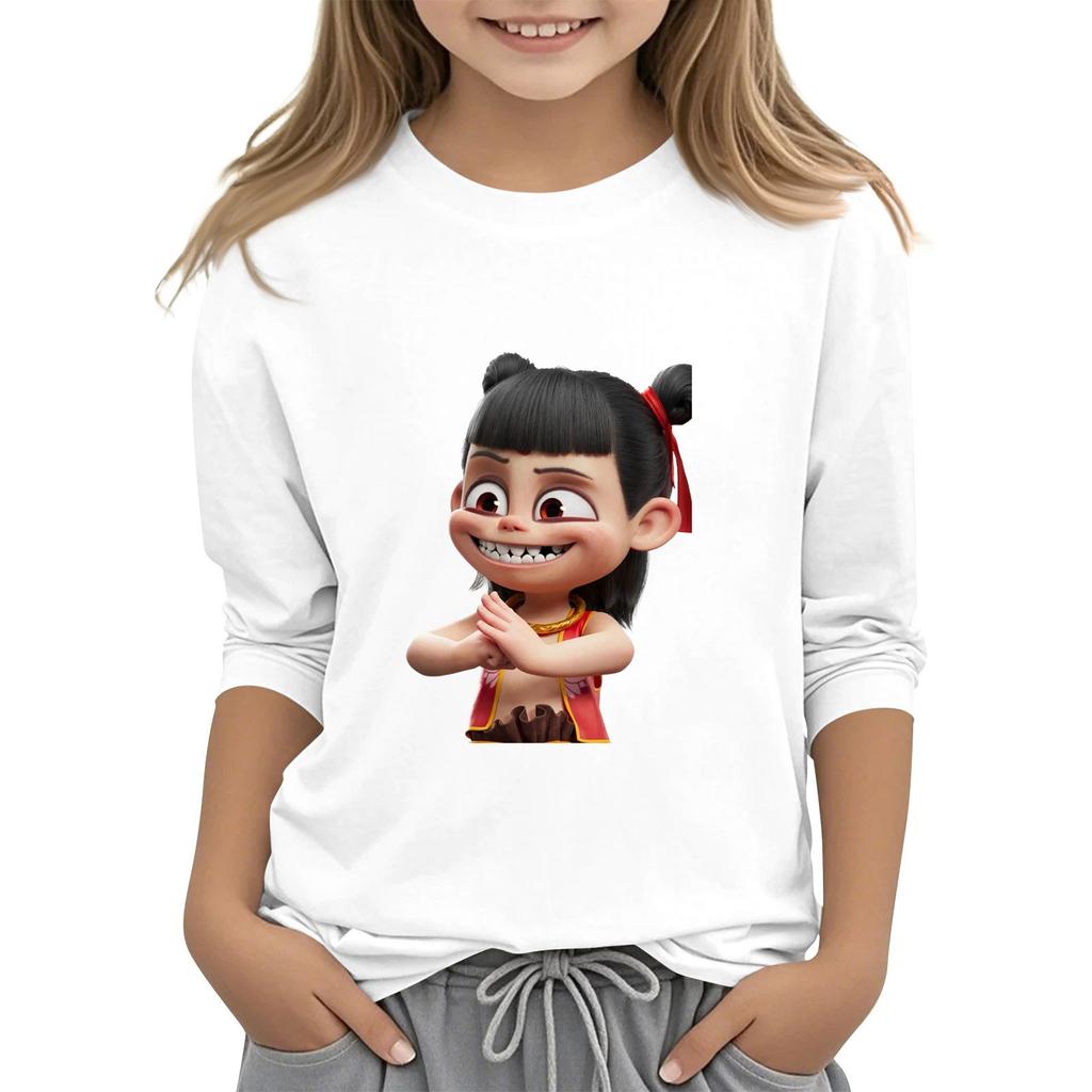 Топы с принтом для девочек 5-16 лет с круглым вырезом и рукавами 3/4 Футболки Модные топы Наряды Футболки