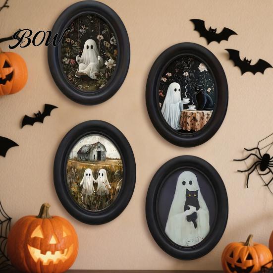 Niche Halloween Wall Decorations Ghost Art, Cute Table Sign, Vintage Oval Framed Decor Picture, Decorative Art for Mantel Living Room Bedroom