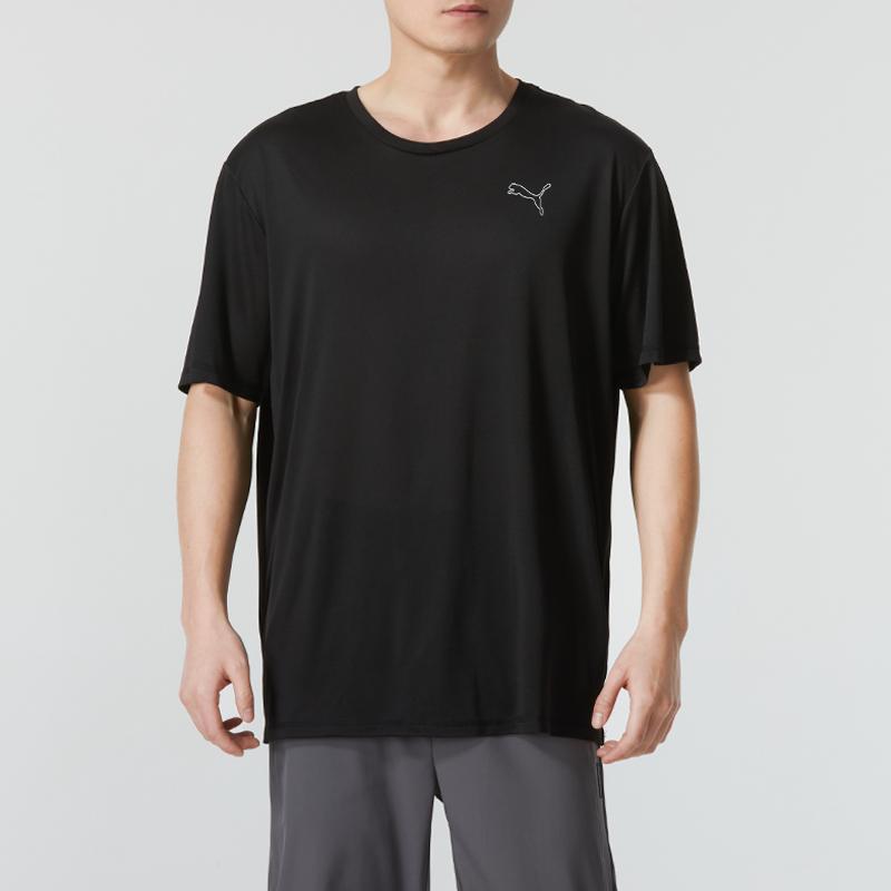 Puma Простая дышащая повседневная спортивная однотонная футболка с круглым вырезом и коротким рукавом для мужчин, черные 587212-01