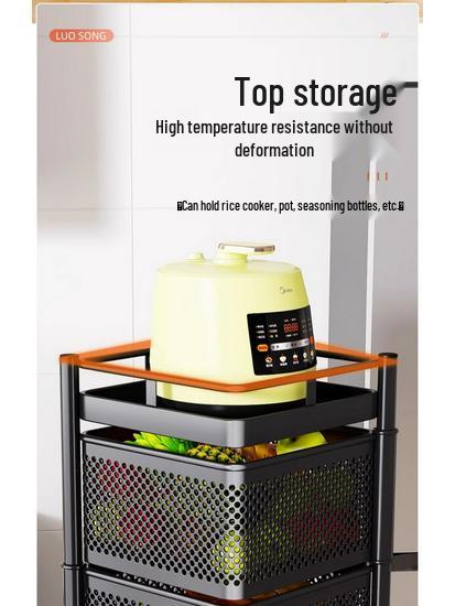 Вращающаяся многофункциональная кухонная тележка на колесах - Напольная многоярусная стойка для хранения закусок, фруктов и овощей