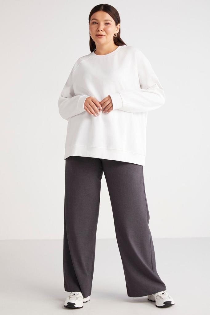 Women's Style Big Size Sweatshirt Barborabb Soft Comfort Fit Round Collar Green Plus Size Sweatshirt With Fleece Inside