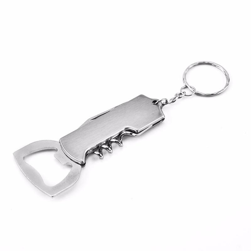 3 In 1 Keychain Beer Bottle Opener Stainless Steel Portable Red Wine Beer Bottle Opener Foil Cutter Corkscrew Kitchen Tool