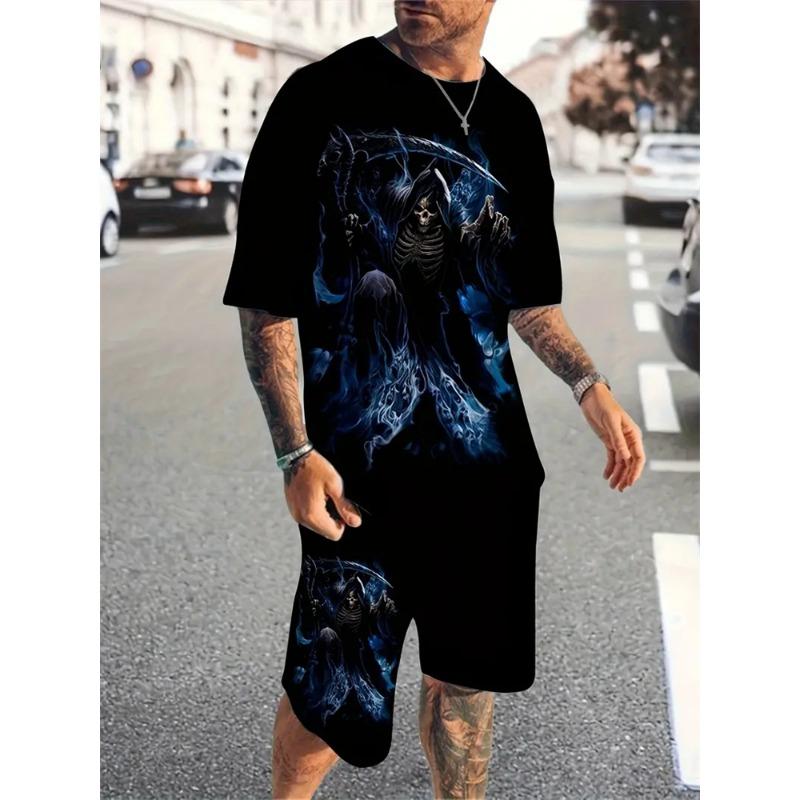 Fashion New Plus Size Men's Suit Cross Jesus Printed Suit Summer Cool Breathable Short Sleeve Drawstring Shorts Faith Clothing