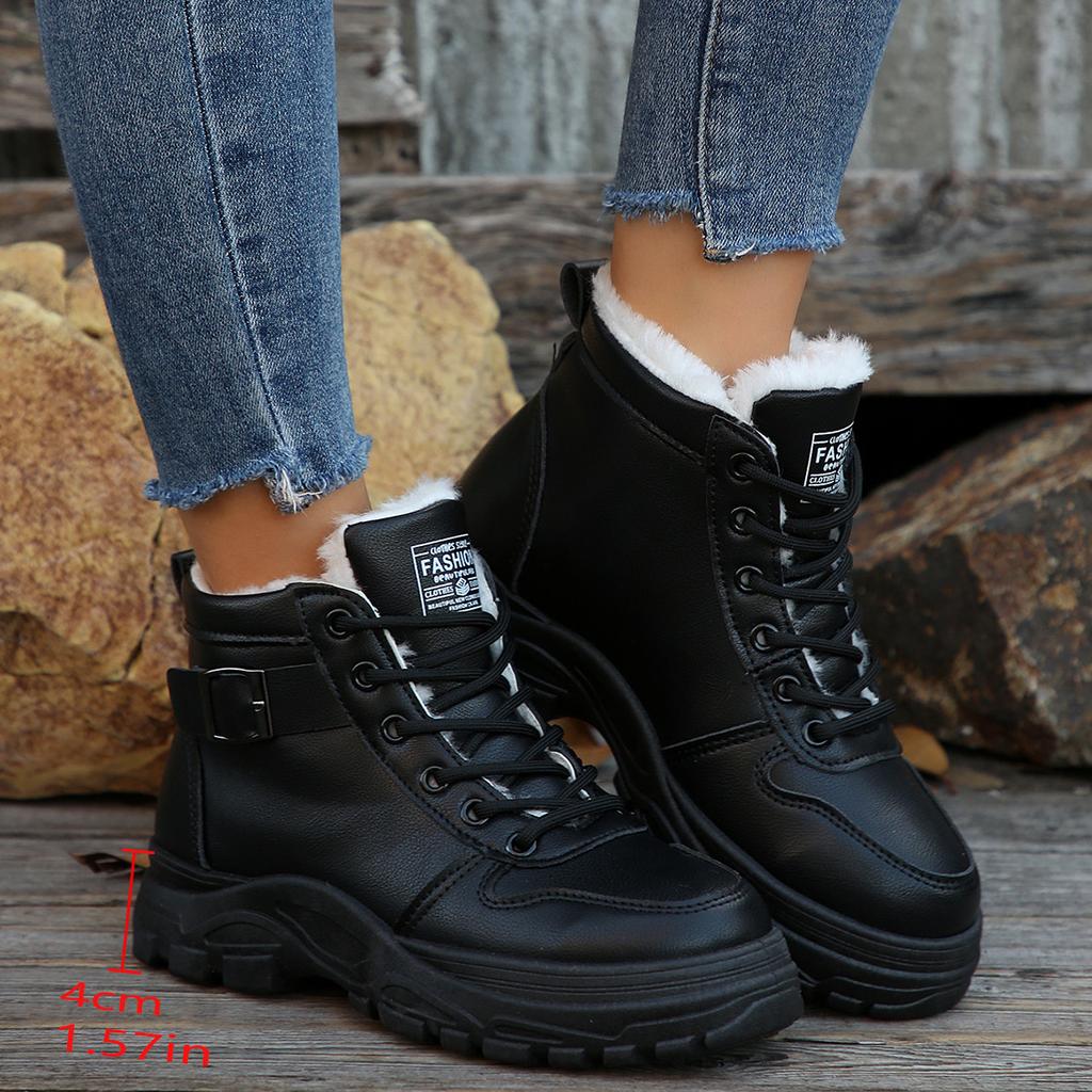 European Women's 2024 Autumn/Winter New Fashionable Lace-Up Ankle Boots with Thick Sole and Side Zipper In Classic British Style
