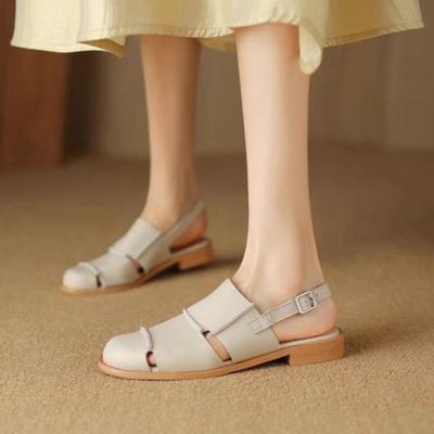 Женские простые сандалии с закрытым носком, осенняя новинка, круглый носок, глубокий вырез, дышащая мягкая подошва, нескользящая обувь на плоской подошве