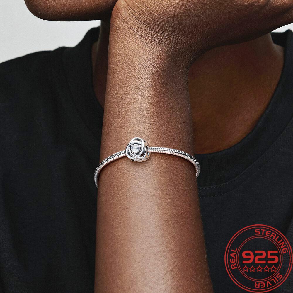 Новый S925 стерлингового серебра шарм подходит модный браслет мартовский камень рождения ажурный вечность круг шарм DIY День памяти ювелирные изделия подарок