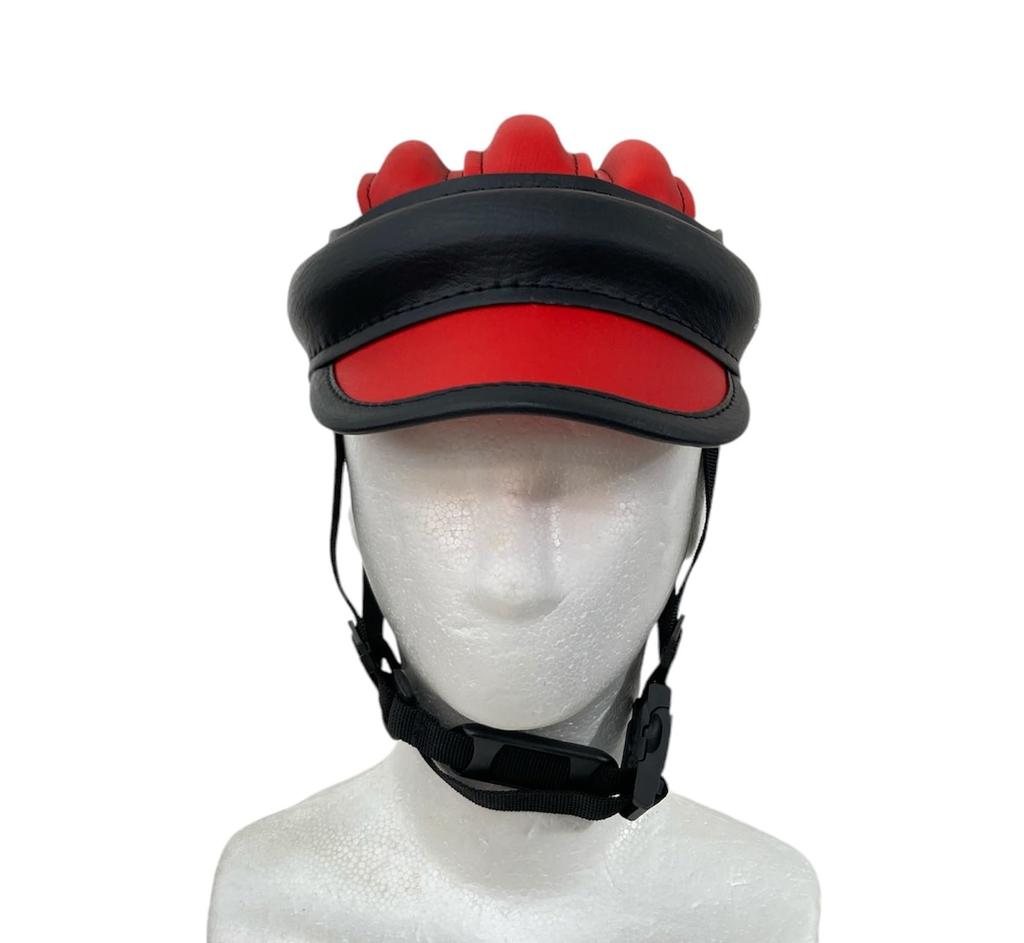 Lovell Cask Bicycle Head Protector Headgear M Size Leather Leather Look Magnetic Buckle Lightweight (Label) Black/Red 57~60cm