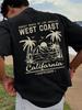 Summer Men's Cotton Vintage California Beach Graphic T-Shirt Sunset West Coast Surf Design Short Sleeve Round Neck Casual Tee
