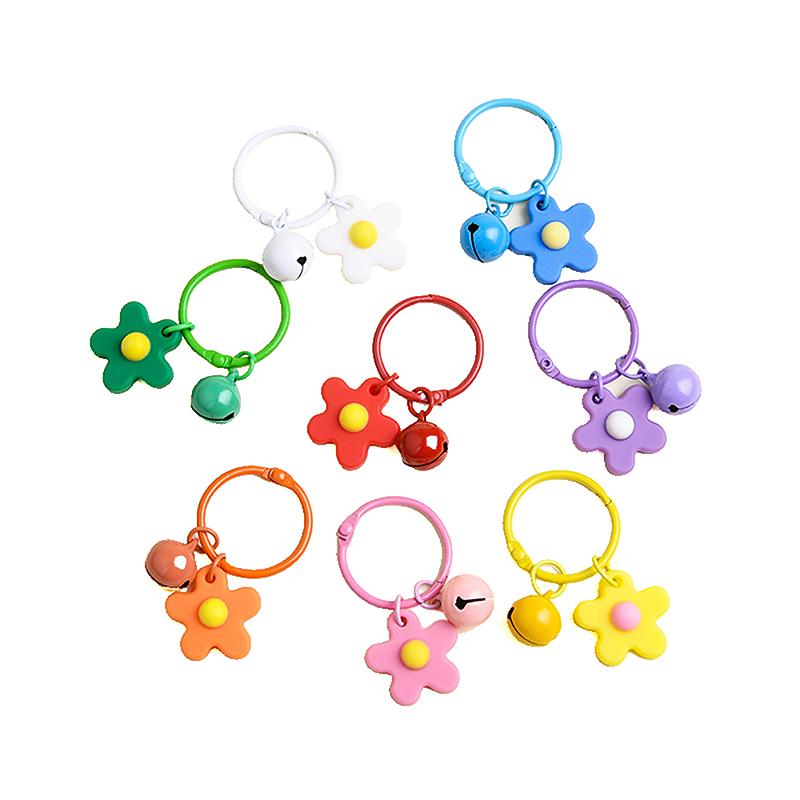 Colorful Flower Keychain With Bell Creative Metal Keyrings Flower Bells Pendant Keychain Bag Accessories Key Ring