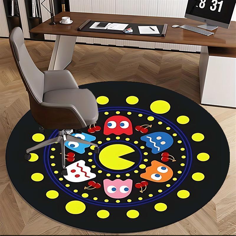 Pac Man Characters,Retro Gaming Art Chair mat Round Rug Office carpet, Machine Washable, Non slip, Suitable for Living Rooms, Bedrooms