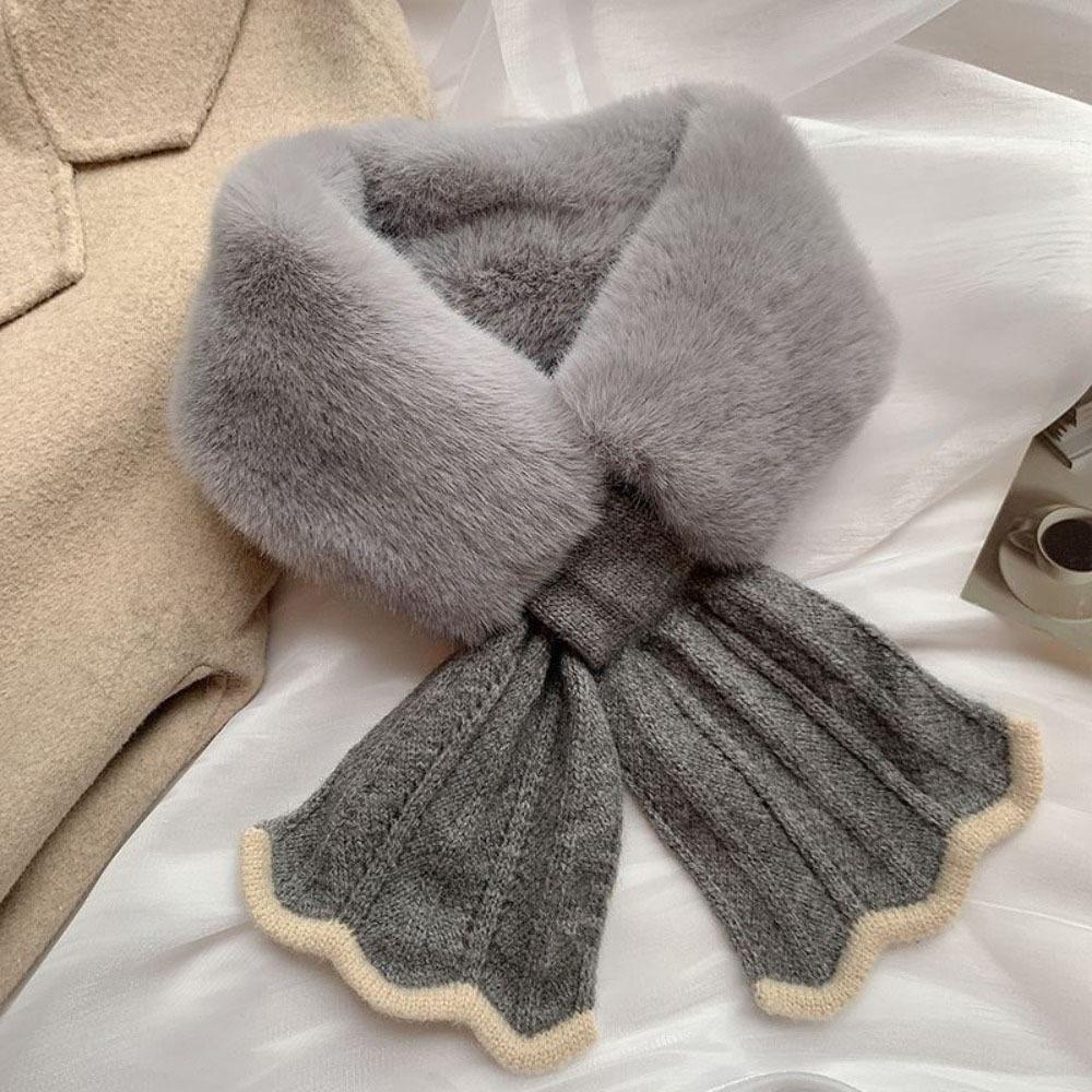Windproof Neck Scarves Cross Wool Collar Elegant Plush Scarfs  Winter