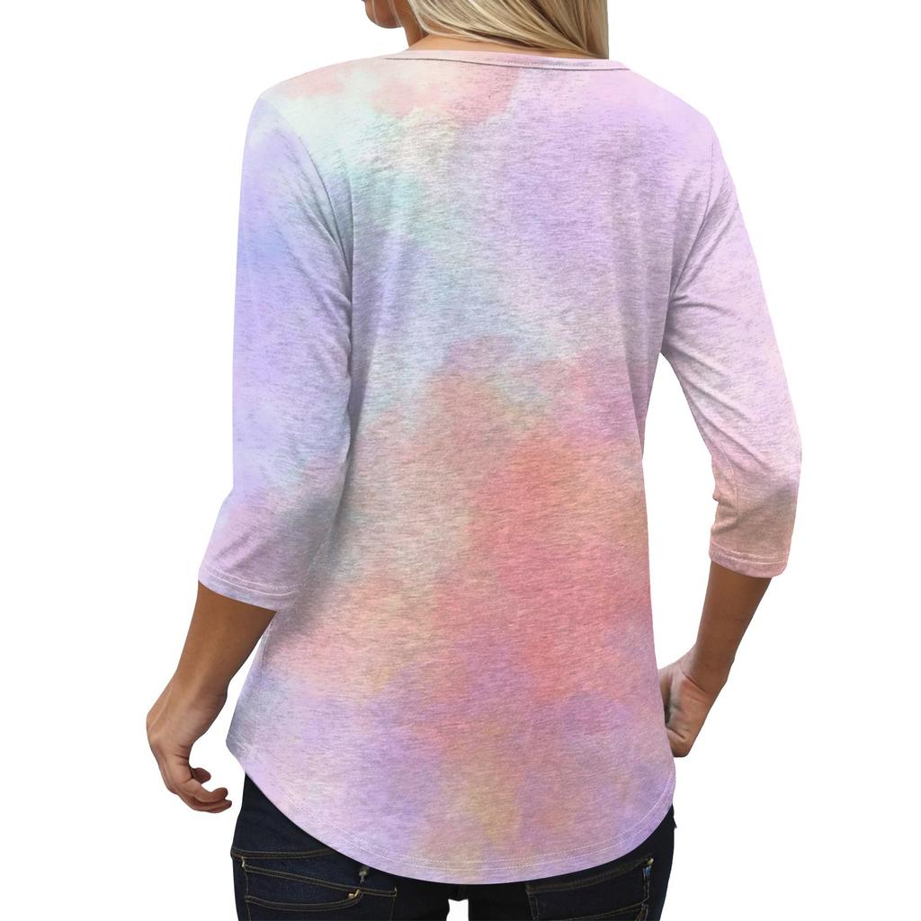 Женская модная свободная футболка с перекрестным V-образным вырезом и семью рукавами, повседневный топ с винтажным цветочным принтом