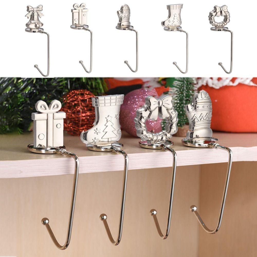 Нержавеющий рождественский каминный крючок для носка, декоративный рождественский дверной венок, подвесной крючок