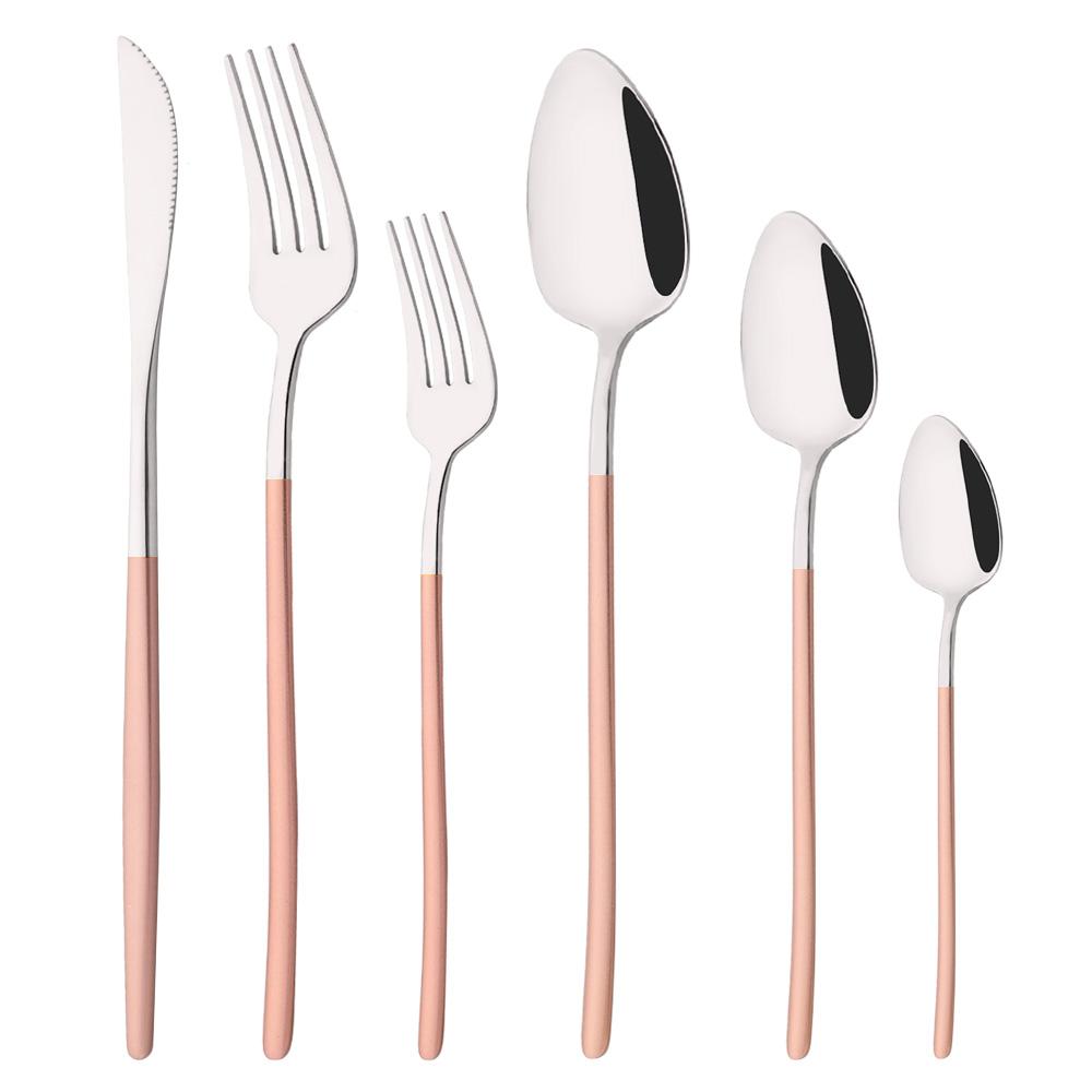 6Pcs/Set Silver Flatware Cutlery Set Stainless Steel Knife Dessert Fork Spoon Tableware Set Festival Kitchen Dinnerware Gift