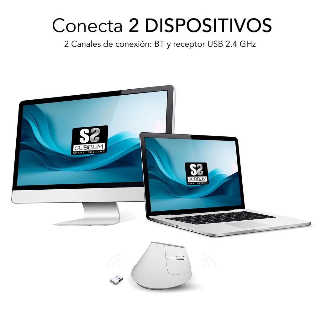 Ergonomic Optical Mouse Subblim SUBMO-EDNVW02 White 4000 dpi