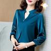 Women's Spring and Autumn Plus Size Short Thin Section V Collar Seven Minute Sleeve Solid Colour Chiffon Shirt