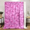 Repeating pink rubber duck shapes outlined in darker pink lines. for all seasons blanket lunch break throw gift