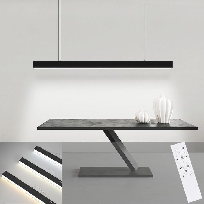 Lampe suspendue LED - NETTLIFE - 32W 107 cm - Dimmable - Noir - Hauteur réglable avec télécommande