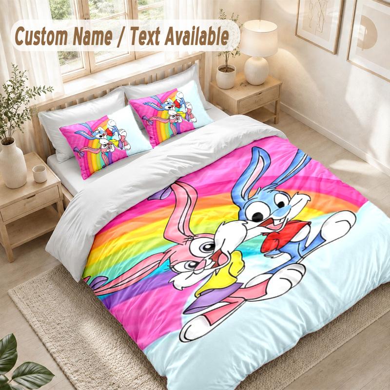 Rabbit Bedding Set, 1 Duvet Cover & 2 Pillowcases Soft Comfortable Bedroom Home Textile Decor