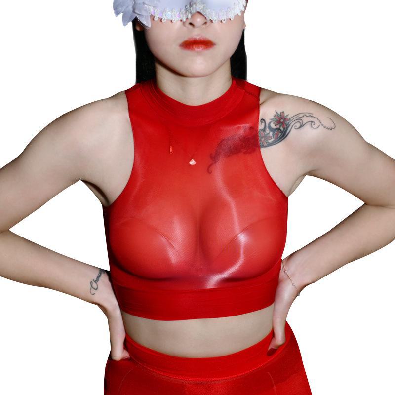 Qinghe 912 Seamless Oily Sheer Stockings & Slimming Sexy Underwear Set