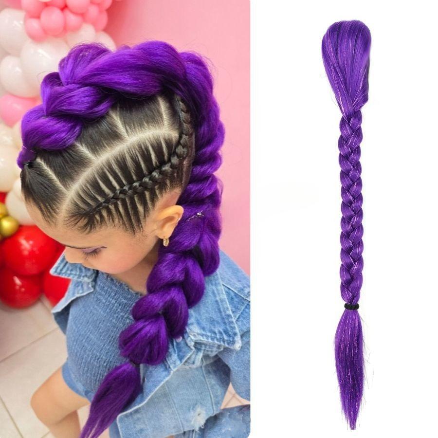 Группа Охотников на Ведьм Коса-хвостик Плетеная Накладка на Волосы с Резинкой для Девочек - Фиолетовый Плетеный Парик