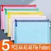 5 PCS A4 A5 A6 Document Bag Stationery Storage Folder File Mesh Zipper Pouch Zip File Folders School Office Supplies Stationery