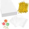 Набор палочек и оберток для кейк-попсов из 300 шт., включая 100 шт. бумажных палочек для леденцов 6 дюймов, 100 шт. прозрачных пакетов для угощений, 100 шт. золотых закручивающихся завязок для леденцов,