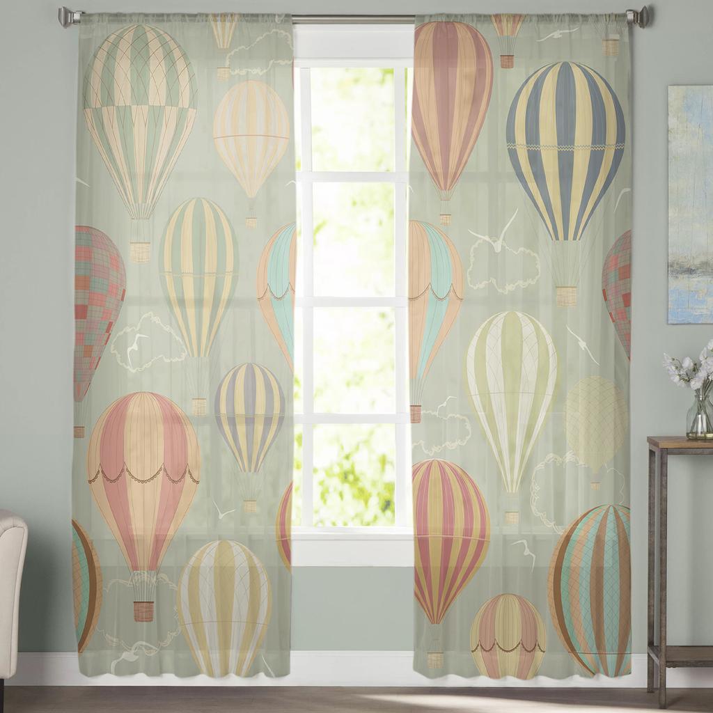 Прозрачные шторы с принтом воздушных шаров из мультфильма для гостиной, спальни, кухни, домашнего декора для отеля, шифоновая тюль, оконная панель, занавеска