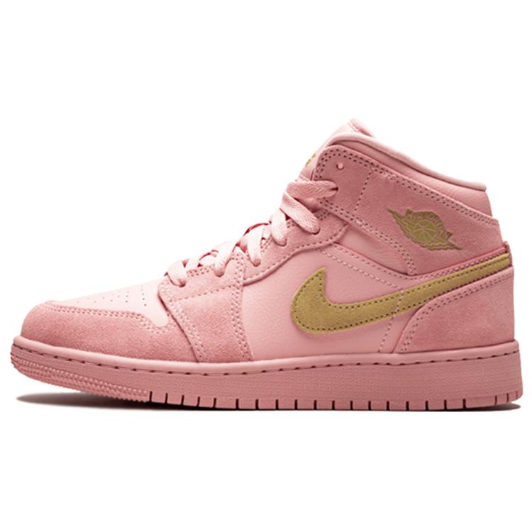 Air Jordan 1 Mid SE Grade School 'Coral Stardust' (Unisex) Coral Stardust / Club Gold Kids' Basketball Shoes BQ6931 600