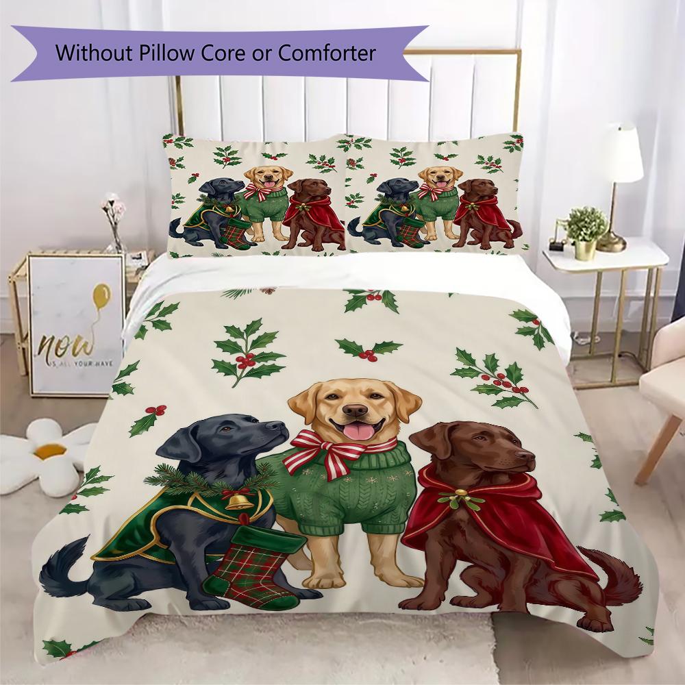 Holiday Canine Pattern Bedding uilt Set uilt Cover Pillowcase Home Decoration Birthday Gift (1 * duvet cover + 2 * pillowcase without core)_XIA