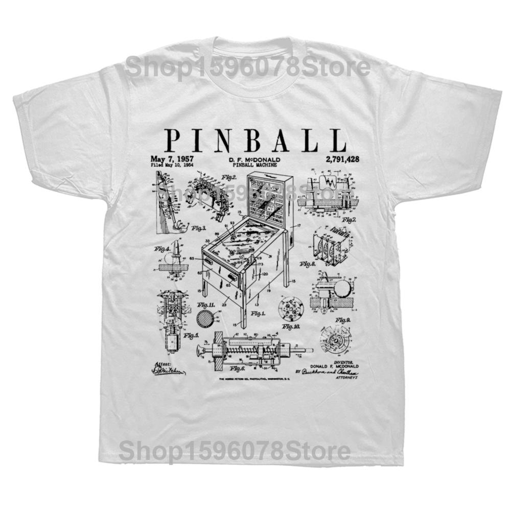 Funny Pinball Gaming Machine Vintage Gamer Patent Graphic T-shirts Men Fashion Casual Tshirt 100% Cotton Loose Oversized T Shirt