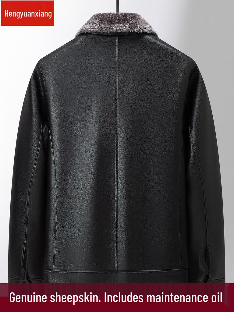 Мужская куртка из натуральной овчины - Теплая, утолщенная, стильная верхняя одежда для мужчин среднего и пожилого возраста