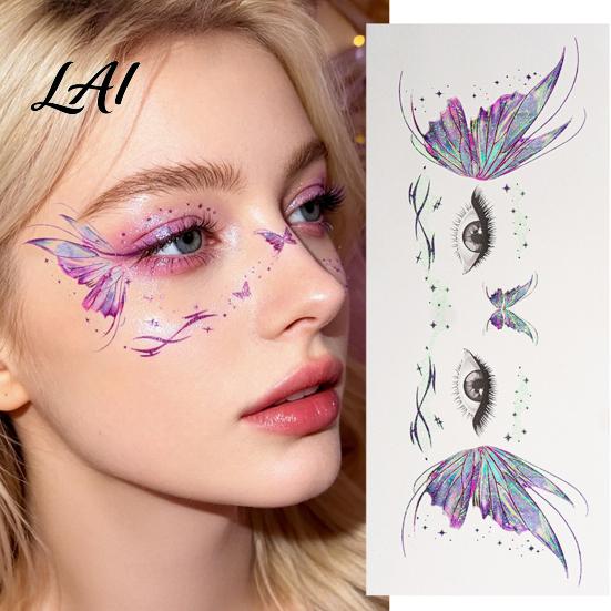 Eye Tail Stickers 5 Sheets Glitter Butterfly Stickers Temporary Face Tattoos for Kids Party Kids Cartoon Decals Festival Makeup Decor Easy Makeup