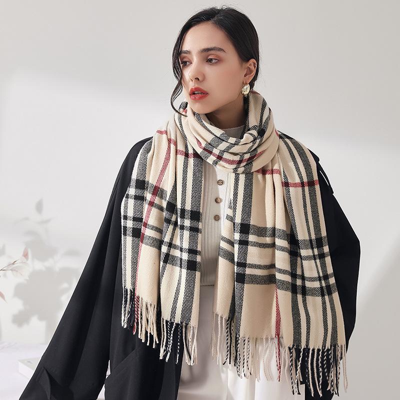New Scarf Autumn and Winter Warm Shawl Scarf Female Sweet Imitation Cashmere Scarf Medium and Long Plaid Scarf