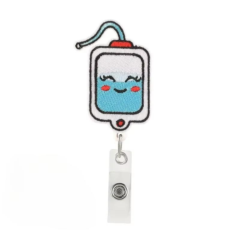 Creative Embroidery Badge Reels for Nurses Doctors Cute Smiling Face Embroidery Work Card Holder Hospital Supplies