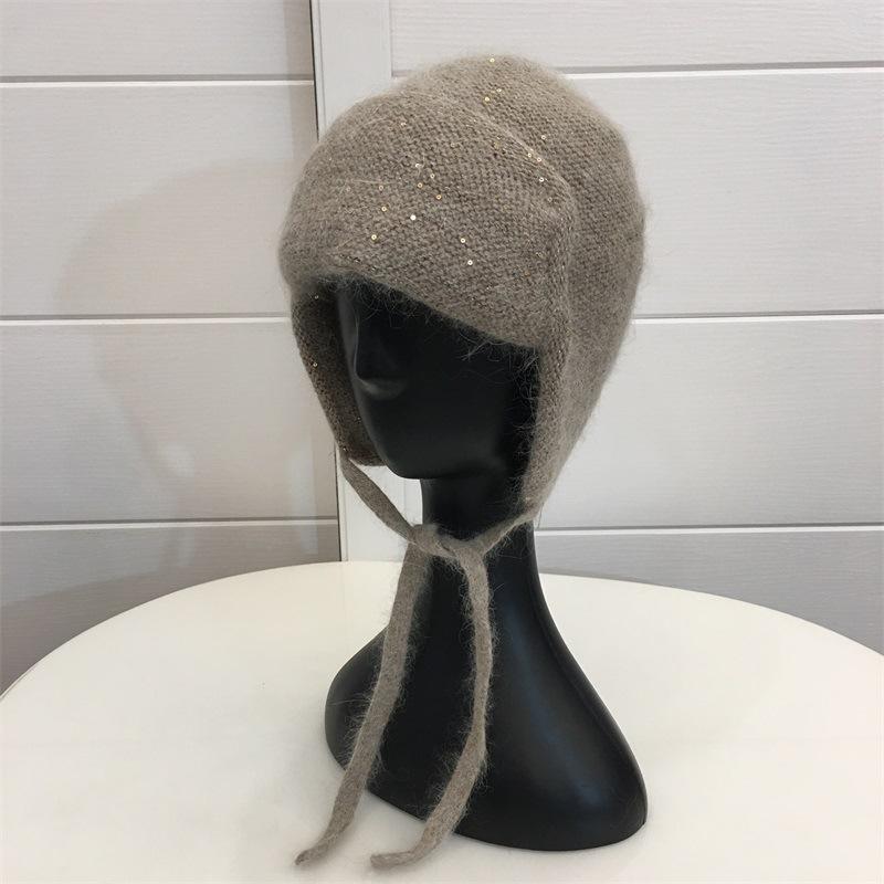Огромная милая зимняя утолщенная вязаная шапка-ушанка из кроличьего меха для девочек, студенческая, ветрозащитная, теплая, с защитой ушей, шерстяная