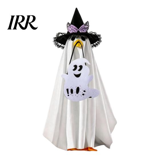 Felt Halloween Goose Statue Ghost Costume, Wizard Hat, Cape, Pumpkin Candy Soft Fabric Decor Bag, Outdoor Yard Decoration for or Garden Display