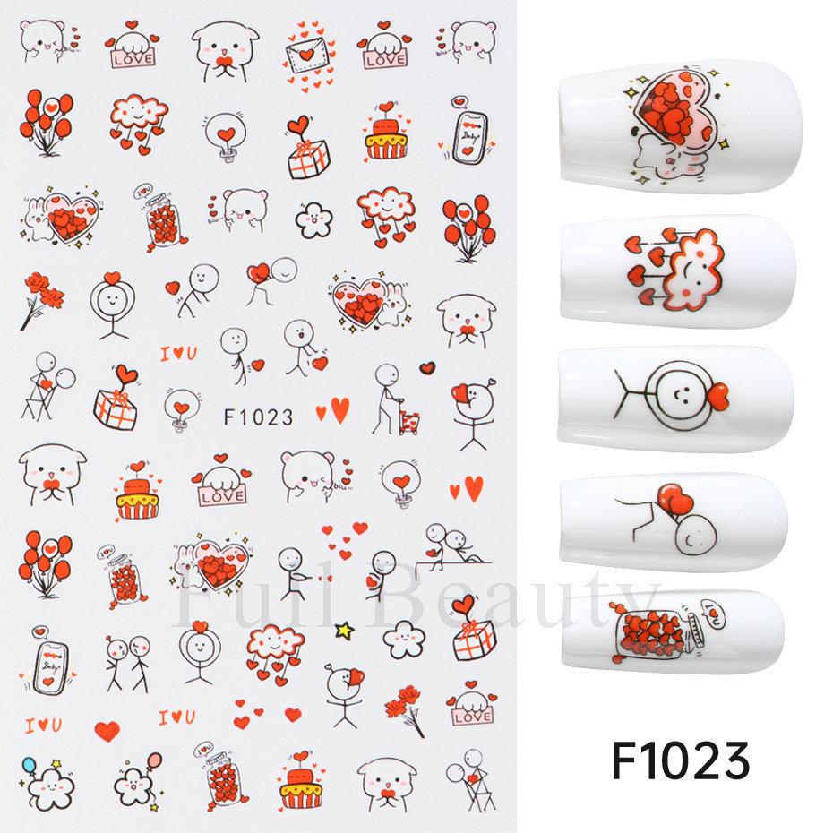 Nail Art Stickers, Romantic Valentine'S Day Love Cartoon Panda Love Adhesive Nail Stickers