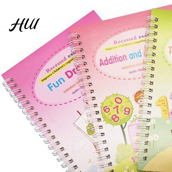 Early Elementary School Writing Workbook 4Pcs/Set Grooved Copybook Handwriting Kit with Letters Numbers Educational for Kids Tracing Reusable