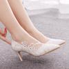 Crystal Queen Women Sexy Luxury Wedding Shoes Pumps High Heels White Lace Flowers Female Brides Banquet Dress Stiletto