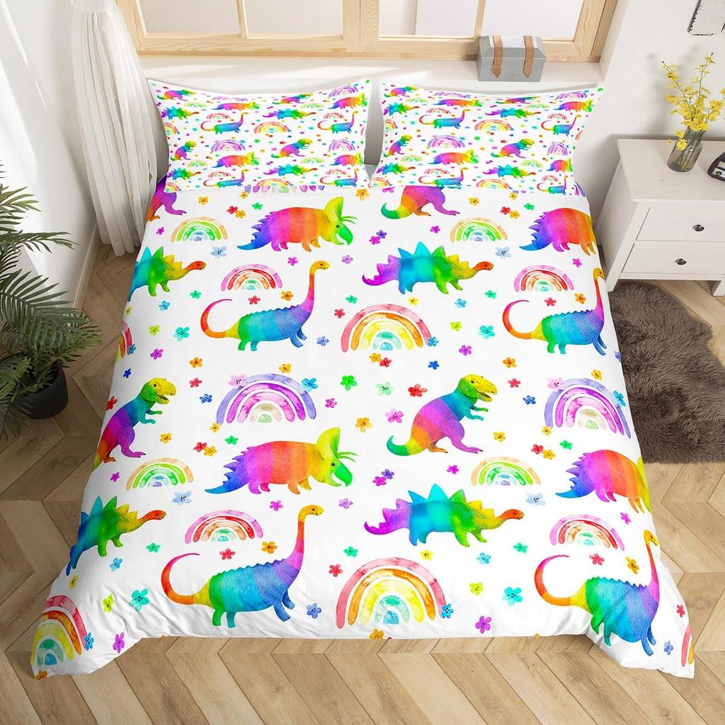 Cartoon Animal Rainbow Duvet Cover Queen Kawaii Elephant Bedding Set Kids Bedroom Decor Quilt Cover Polyester Comforter Cover