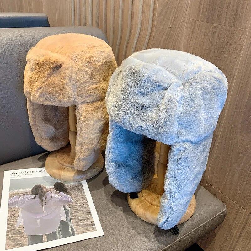 Женская зимняя утолщенная теплая шапка-бини, русские шапки, корейская мода, шапка-ушанка-пилот, женская трендовая шапка-бомбер, регулируемая