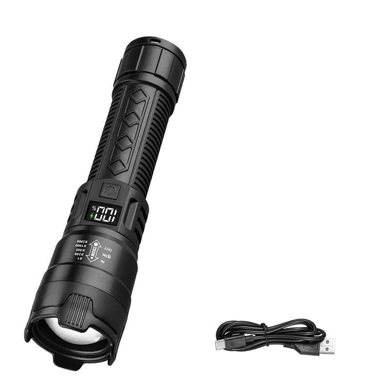 Rechargeable LED Flashlights Portable Red Blue Warning Light Zoom Tactical Torch Display Screen Lamp for Lantern Outdoor Camping