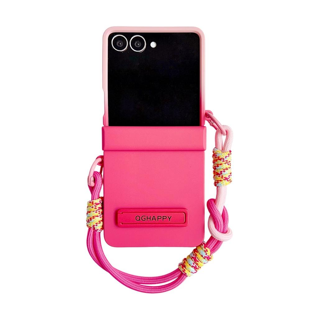 Double Color Contrast Lanyard Matte Case for Samsung Galaxy Z Flip 7 6 5 4 3 Zflip Hand Wrist Strap Bracket Stand Hard PC Cover