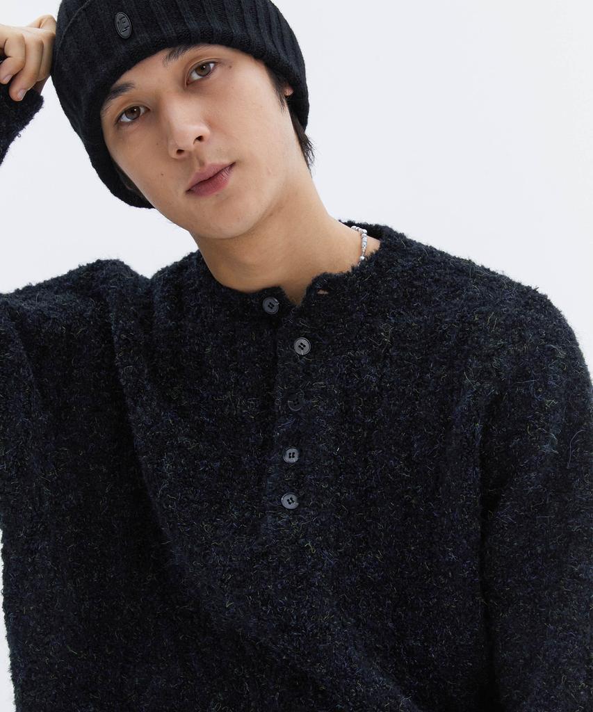 TRIP LE SENS Cloud Oversized Henley Neck Knit_Gray
