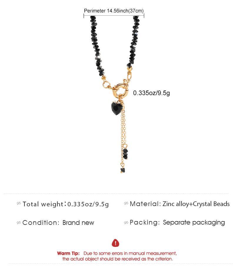 Fashion Vintage Black Geometric Crystal Chain Zircon Crystal Heart-Shaped Pendant Necklace for Women Female Boho Jewelry
