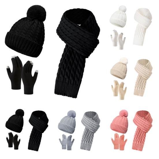 3 шт./комплект унисекс зимняя шапка шарф перчатки комплект толстые трикотажные защитные шапки перчатки эластичные