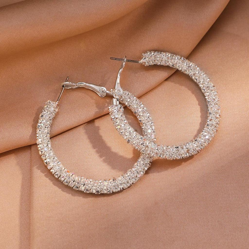 Серьги с кристаллами AB цвета, 4 см: Блестящие подвески в форме буквы C - Универсальный, Роскошный женский модный аксессуар